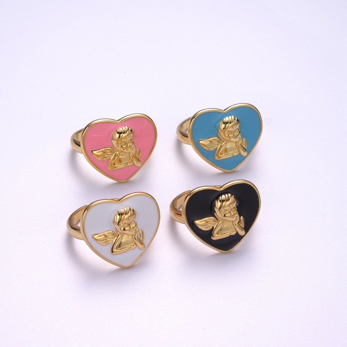 Chunky Cherub Angel Ring Statement Ring Gold Open Adjustable Ring Enamel Jewelry Valentine Gift S-225 ~ S-228 - DLUXCA
