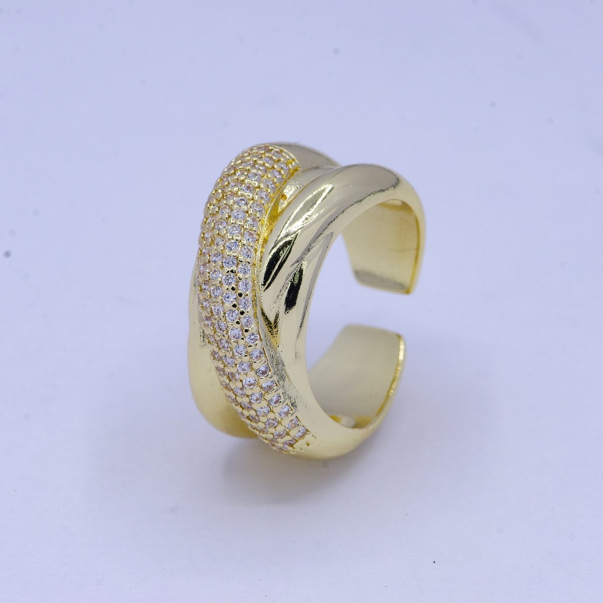 Chunky Criss Cross CZ Ring in 24k Gold Filled For Statement Jewelry O-2116 O-2117 - DLUXCA