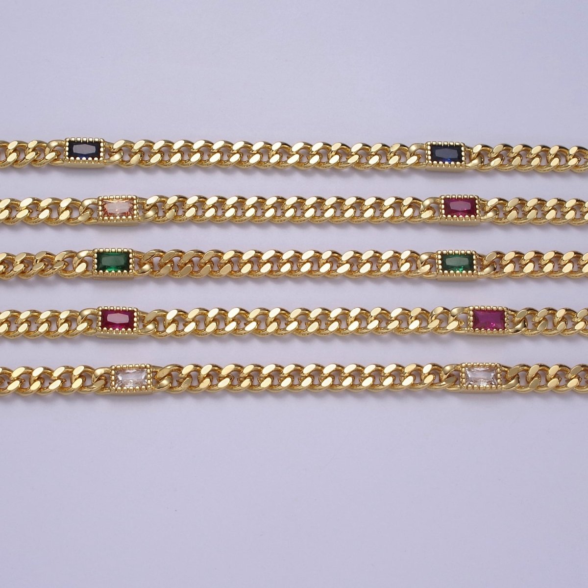 Chunky curb chain with Clear CZ Stone for Necklace Bracelet Statement Jewelry | WA-1373 - WA-1377 WA-1405 Clearance Pricing - DLUXCA