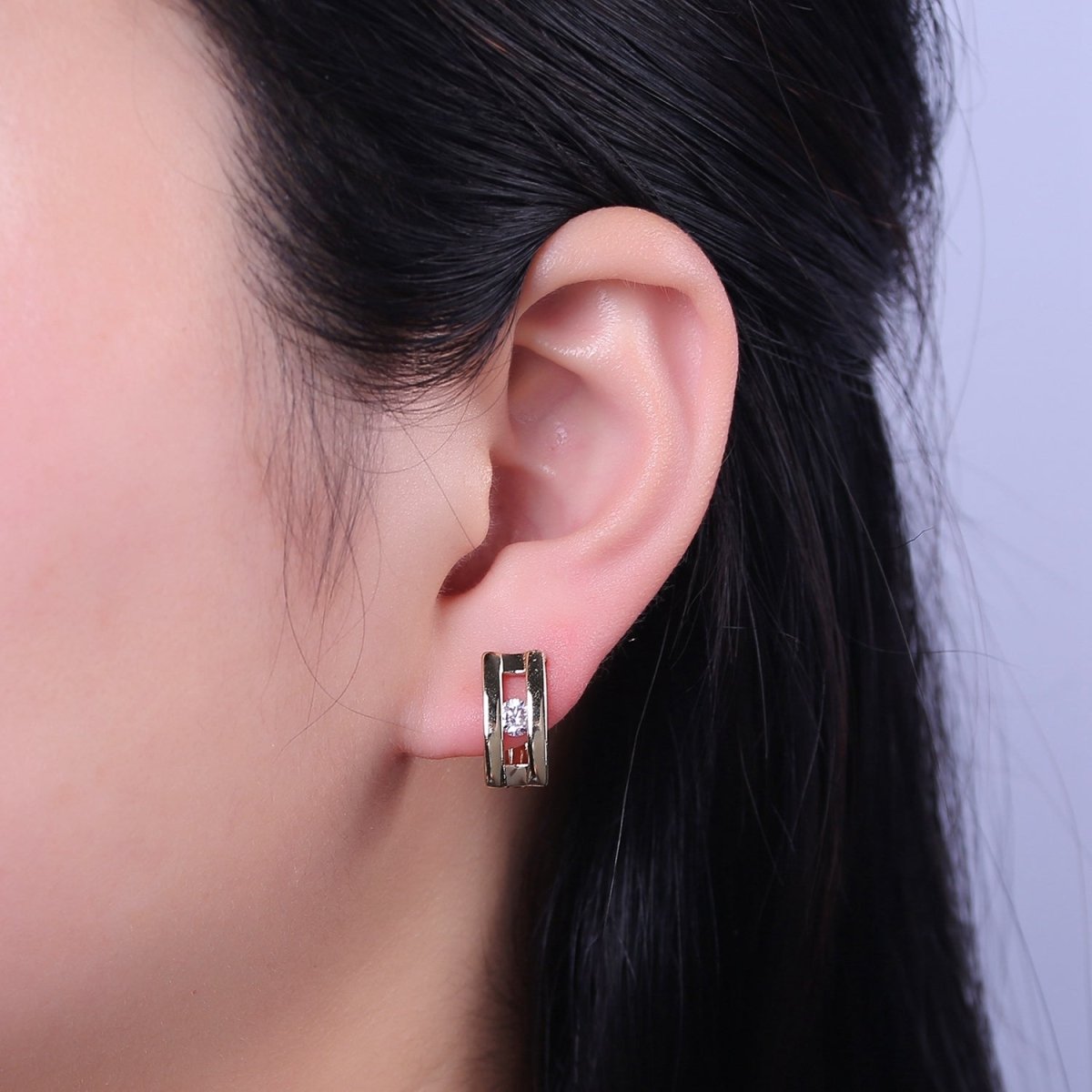 Chunky CZ Hoop Earrings Everyday Huggie Hoop Earrings • Perfect Gift for Her V-155 - DLUXCA