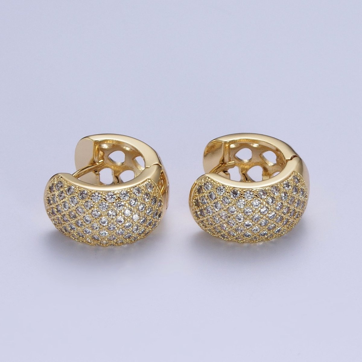 Chunky Dome Hoop Cz Pave Hoop Earrings Gold Hoops Jewelry for Party AE-1033 - DLUXCA