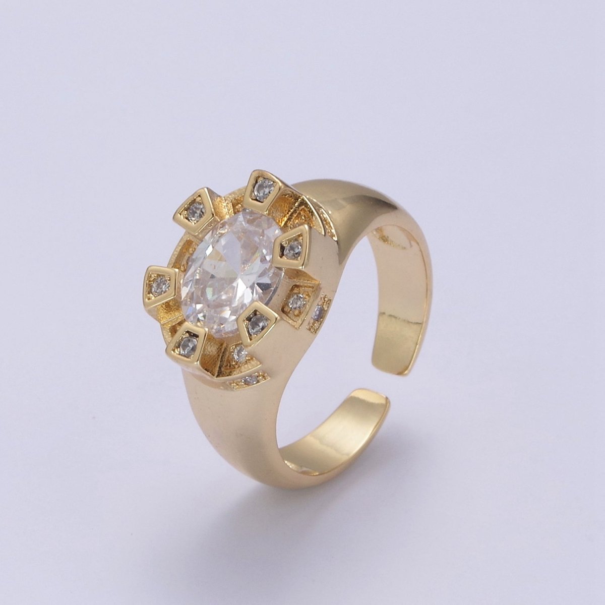 Chunky Dome Sun Ring with Cz Stone Open Adjustable Ring for Statement Jewelry U-374~U-377 - DLUXCA