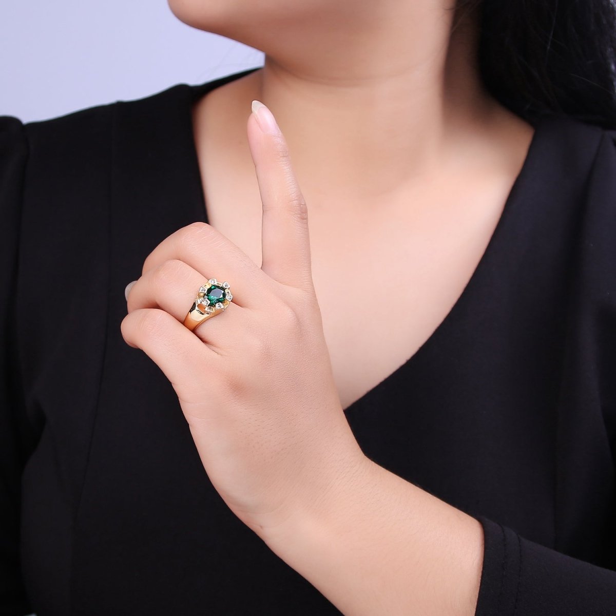 Chunky Dome Sun Ring with Cz Stone Open Adjustable Ring for Statement Jewelry U-374~U-377 - DLUXCA