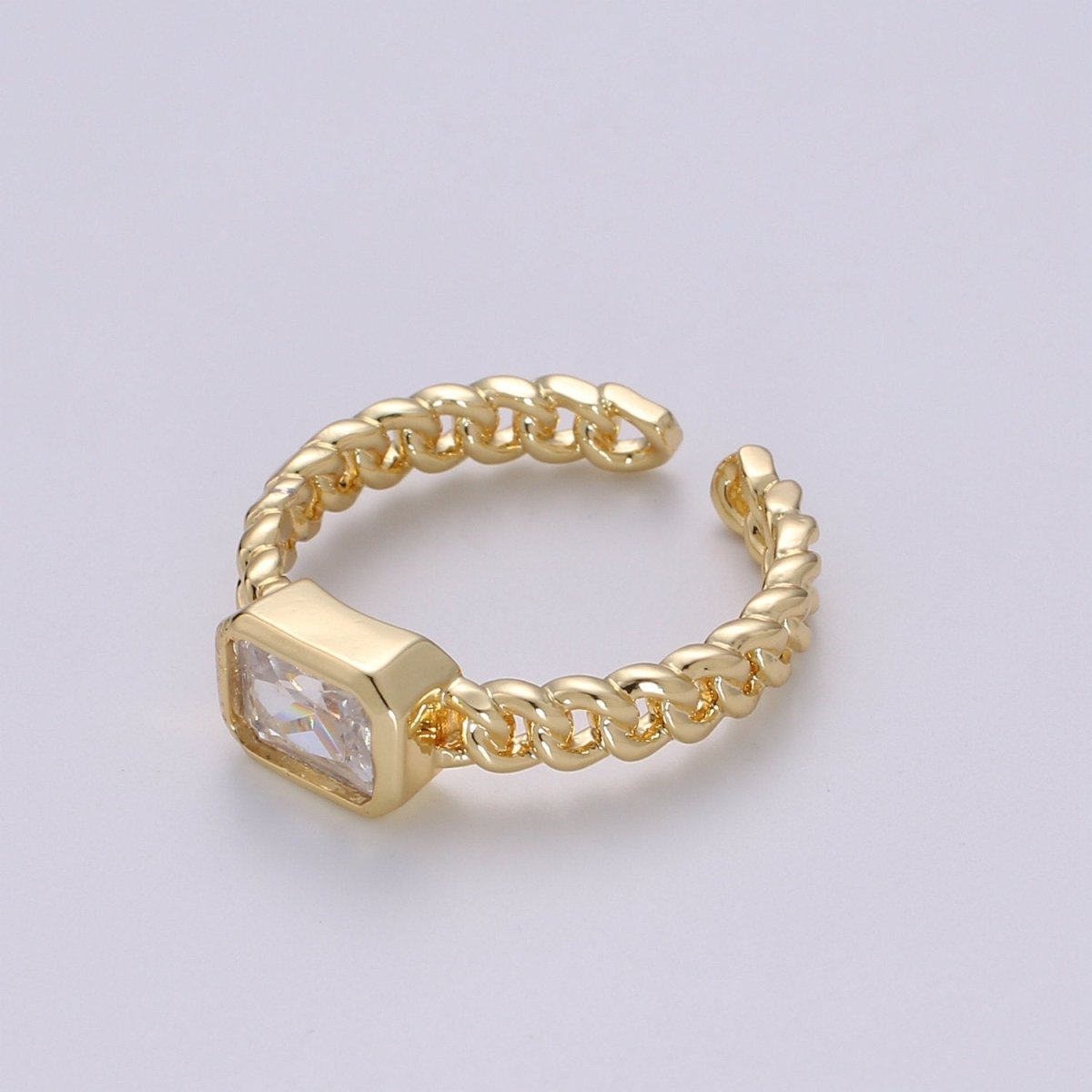 Chunky gemstone ring- cocktail gemstone ring - Chain Link ring - Bold Gold Open ring - Adjustable Gold band ring Clear Pink CZ Ring R-130 R-131 - DLUXCA