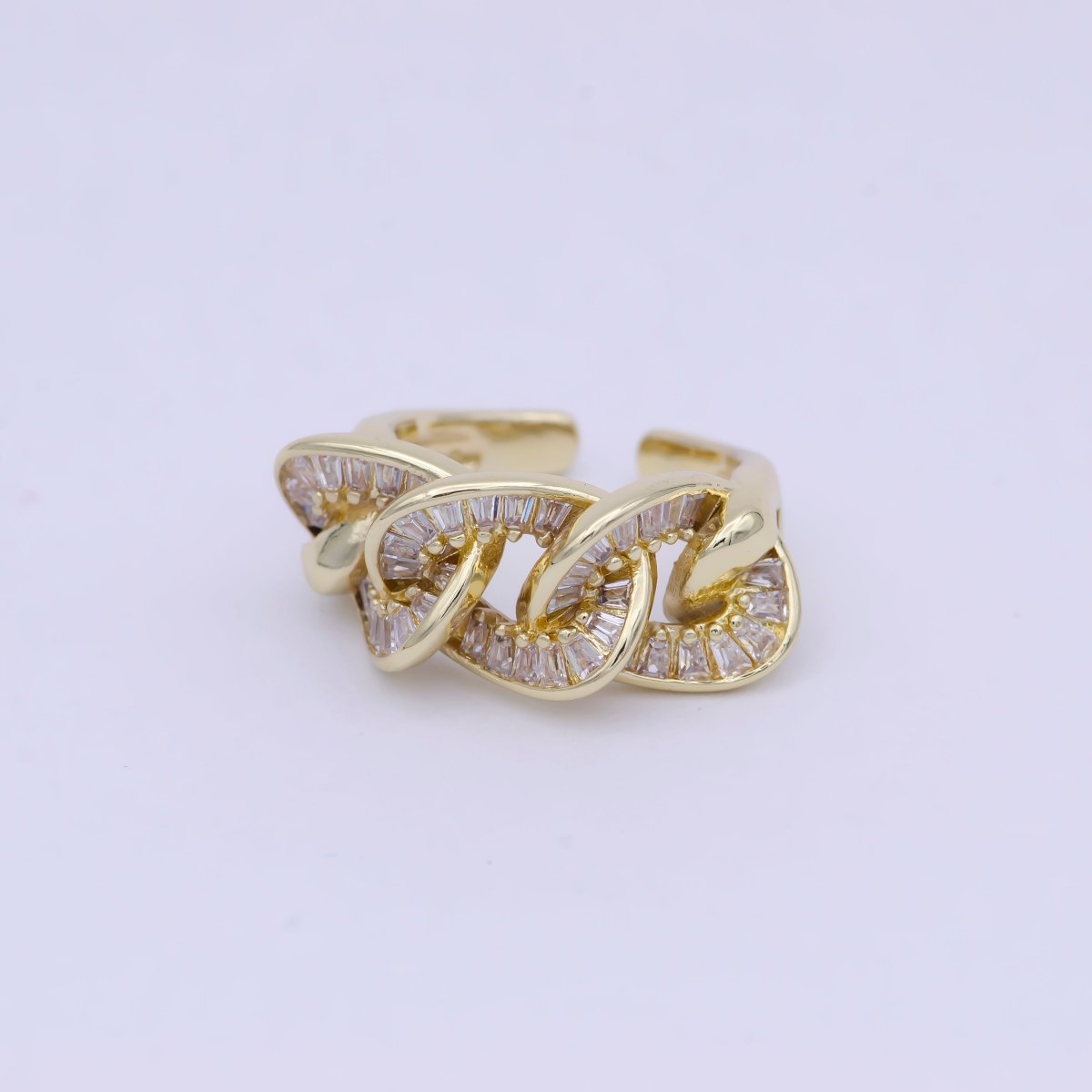 Chunky Gold Cable Link Ring Clear Cz Ring Open Adjustable Jewelry S-378 - DLUXCA