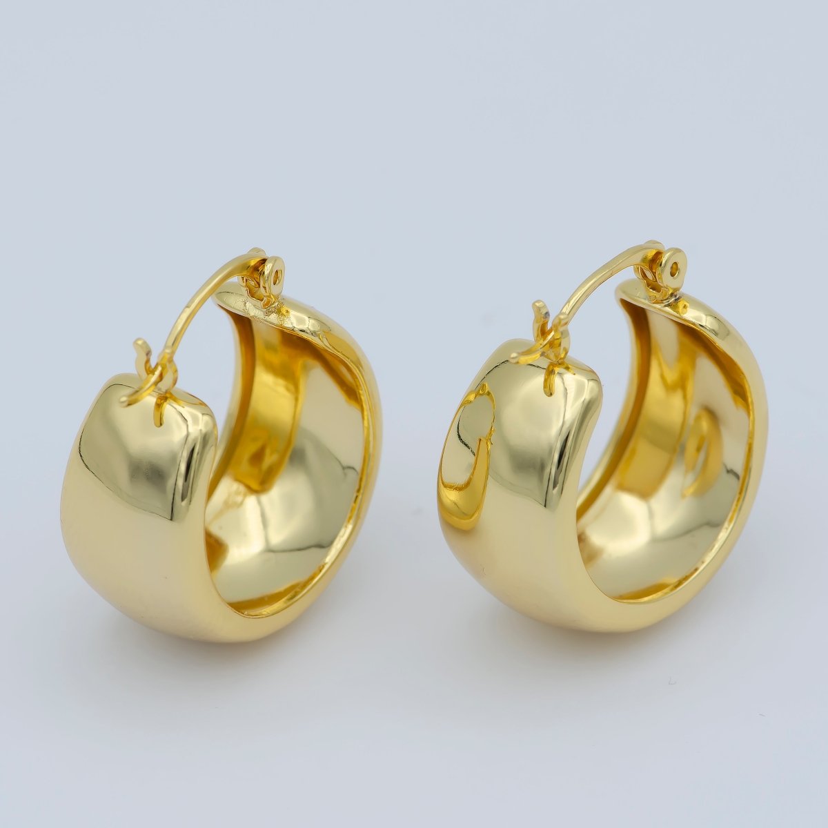 Chunky Gold Earrings, Minimalist Wide Dome Hoop Earrings in 24k Gold Filled Available in Thick Gold Chunky Hoops P-265 - DLUXCA