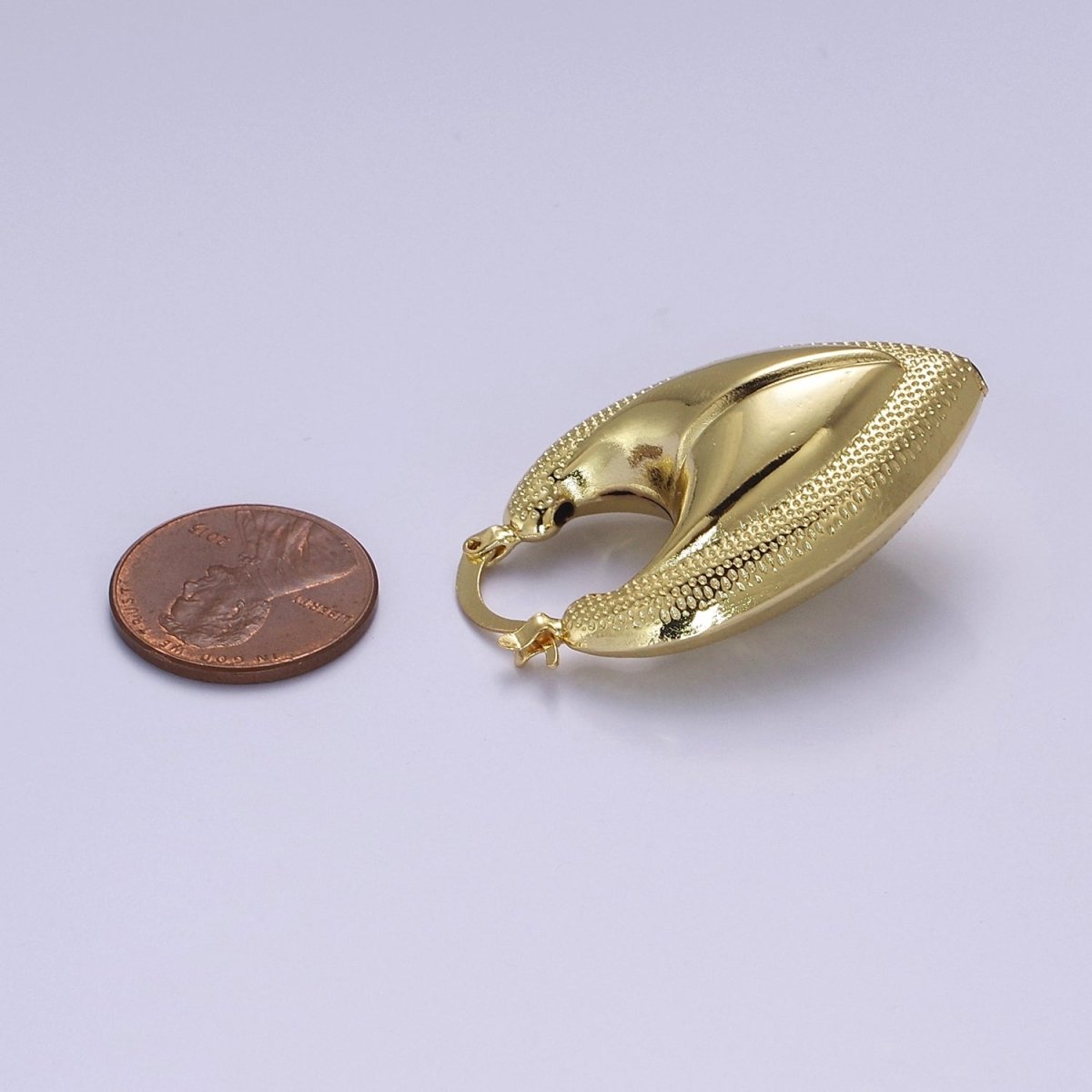 Chunky Gold Fortune Cookie Hoop Earring Bold V Shaped Hoop V-113 - DLUXCA