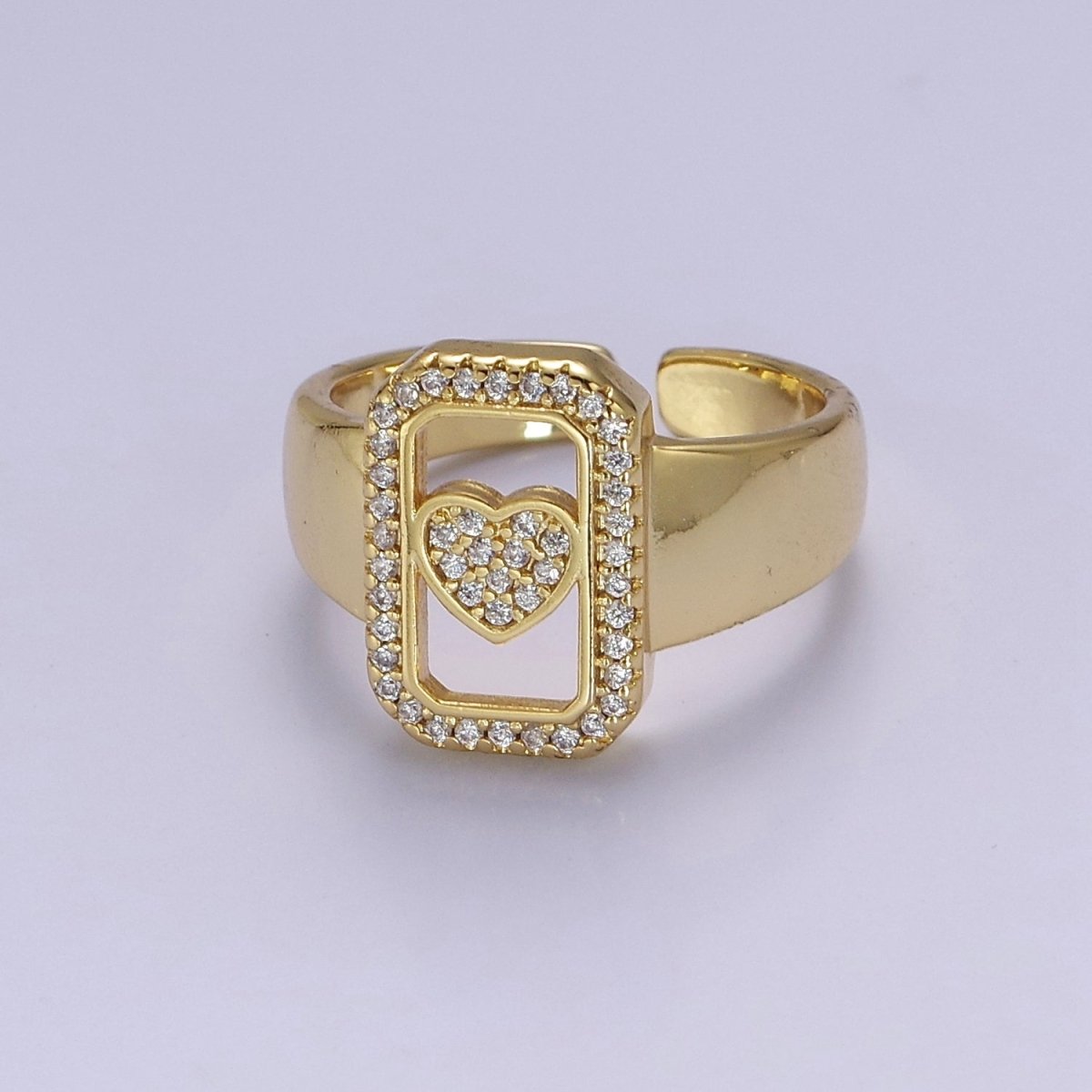 Chunky Gold Heart ring CZ Heart ring, trendy heart ring, Silver heart ring, Big Tag Heart Jewelry O-2045 O-2046 - DLUXCA