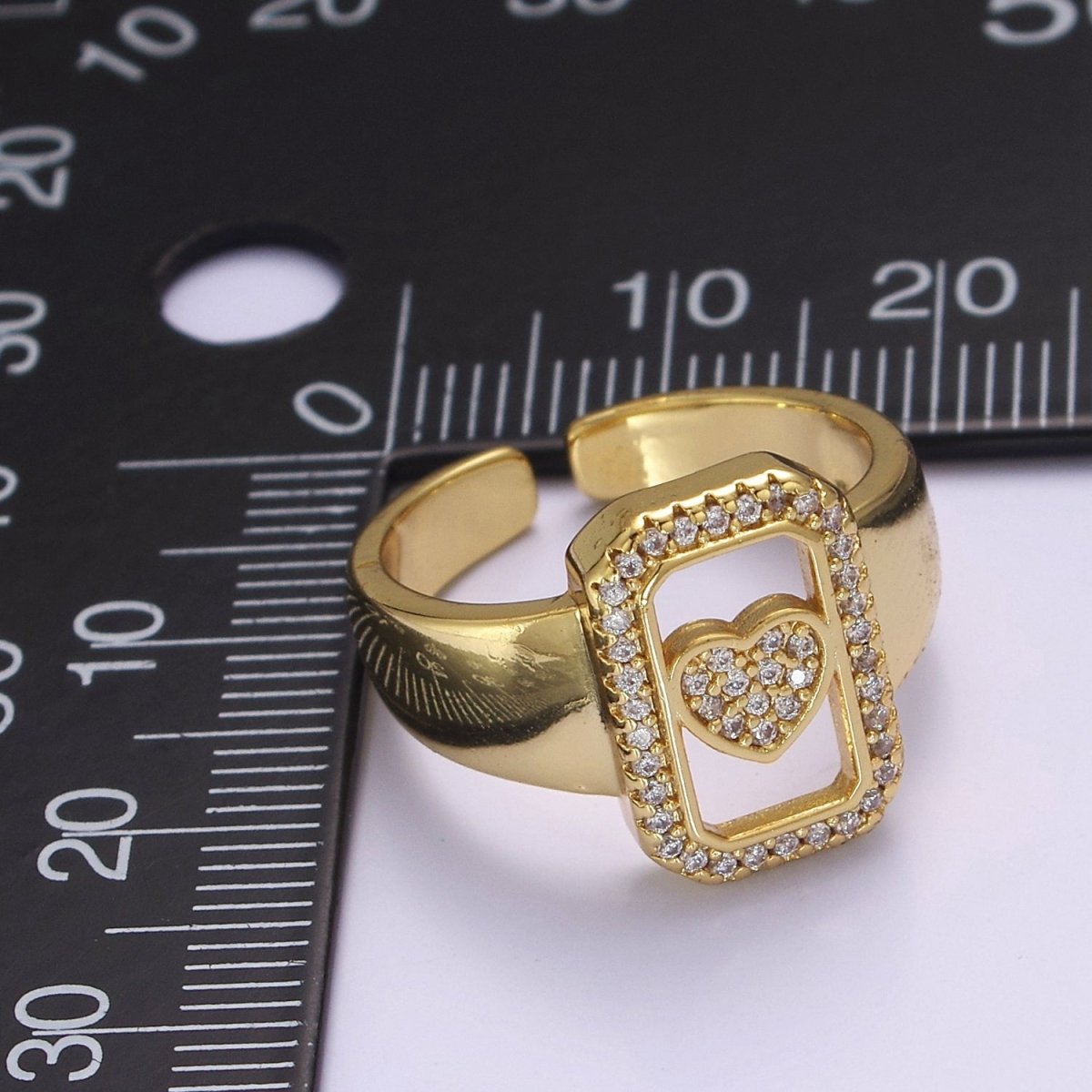 Chunky Gold Heart ring CZ Heart ring, trendy heart ring, Silver heart ring, Big Tag Heart Jewelry O-2045 O-2046 - DLUXCA