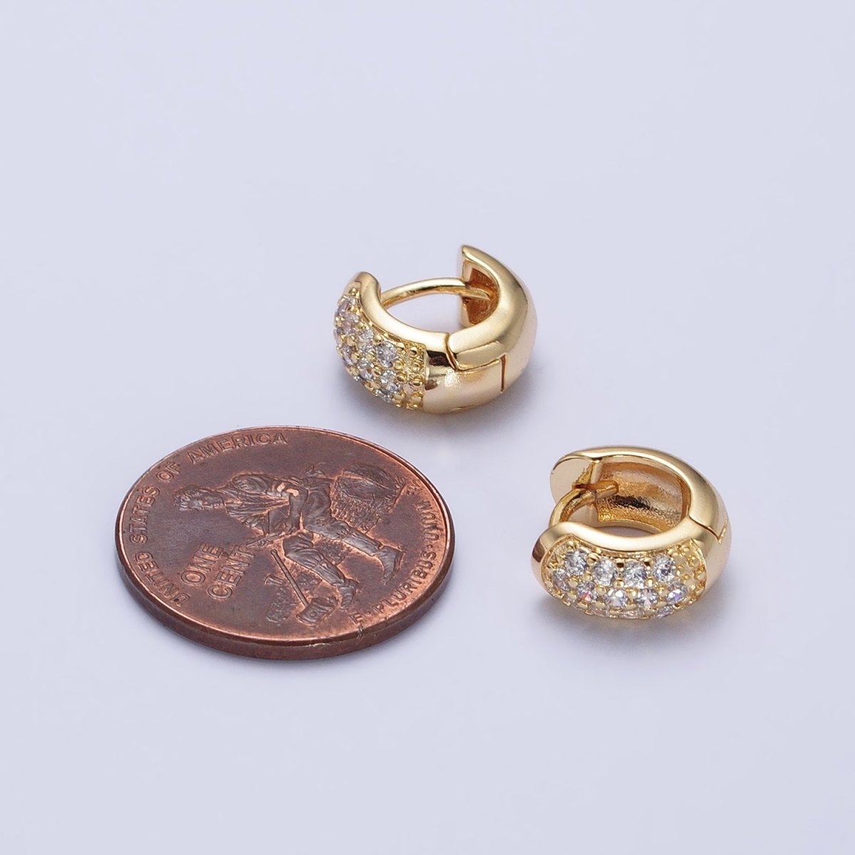 Chunky Gold Huggie Earrings Micro Pave Hoop Earrings, Huggie Hoop Earring in Silver Mini Huggie AB392 AB780 - DLUXCA