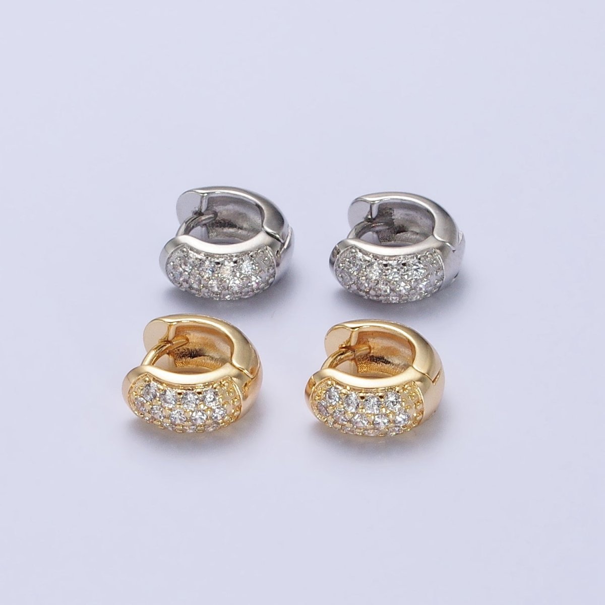 Chunky Gold Huggie Earrings Micro Pave Hoop Earrings, Huggie Hoop Earring in Silver Mini Huggie AB392 AB780 - DLUXCA