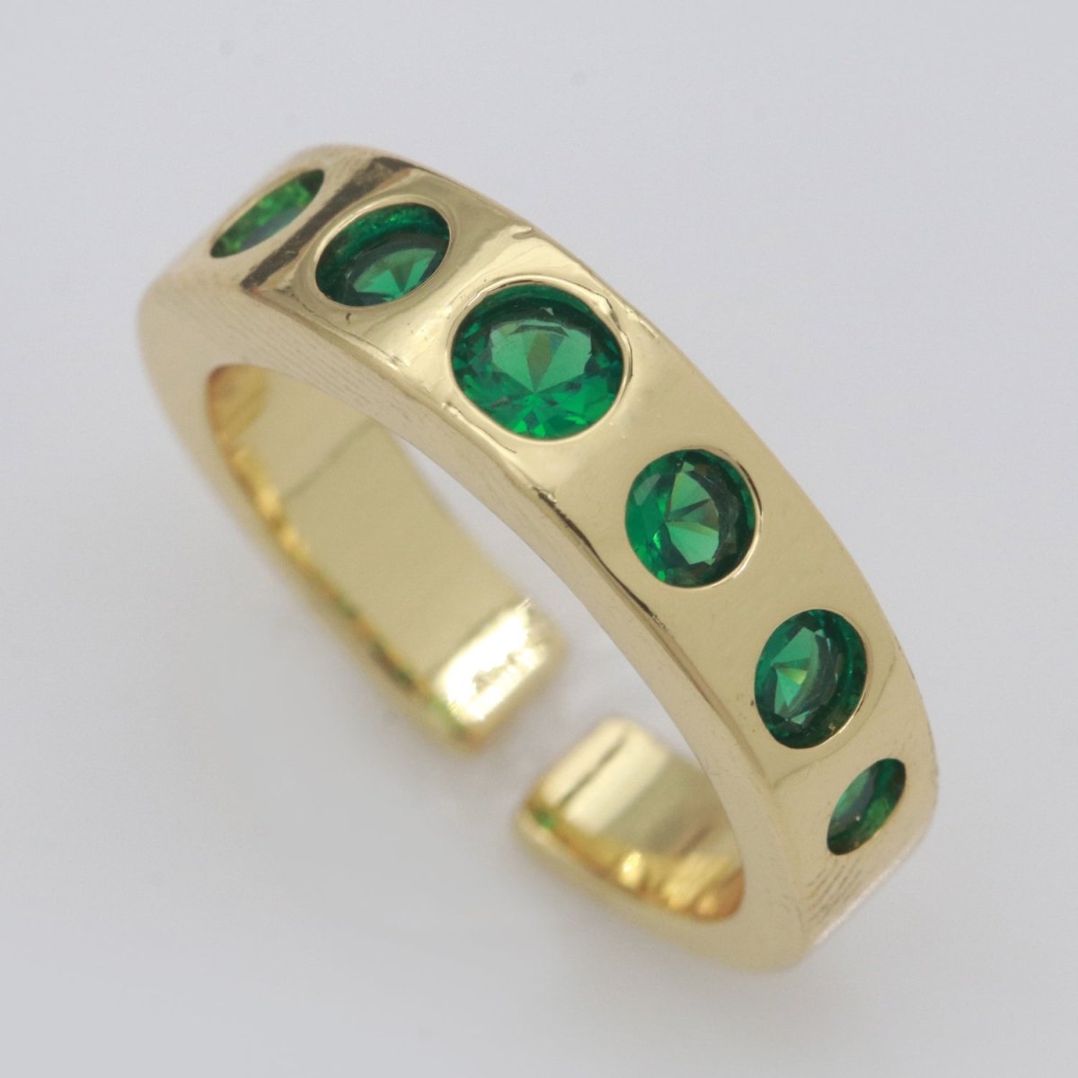 Chunky Gold Ring, Open Gold Adjustable Ring Multi Color Cz Stone S-193 ~ S-197 - DLUXCA