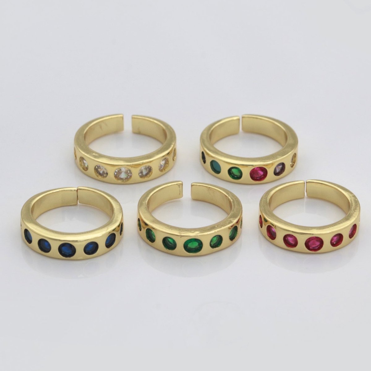 Chunky Gold Ring, Open Gold Adjustable Ring Multi Color Cz Stone S-193 ~ S-197 - DLUXCA