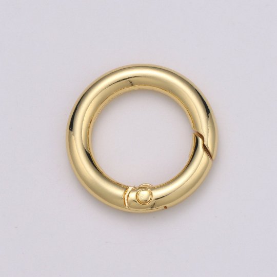 Chunky Gold Spring Gate Ring, Circle Push Gate ring 24mm Round Ring, Charm Holder 24K Gold Filled Clasp for Link Chain Connector L-036~L-038 L041 - DLUXCA