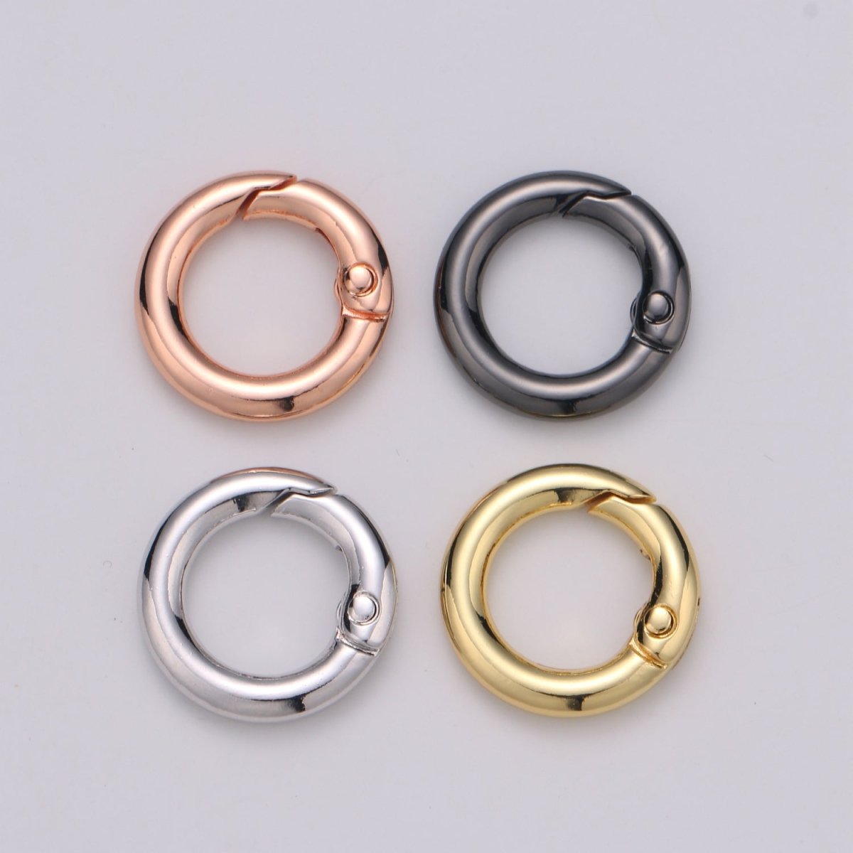 Chunky Gold Spring Gate Ring, Push Gate ring, 20mm Round Ring, Charm Holder 24K Gold Filled Clasp for Link Chain Connector L-032~L035 L084 L085 - DLUXCA