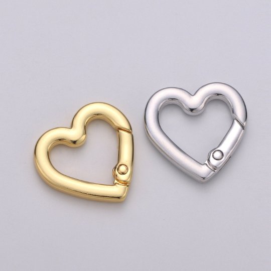Chunky Gold Spring Gate Ring, Push Gate ring, 22x22mm Heart Clasp Charm Holder 24K Gold Filled Clasp for Link Chain Connector Supp-990 L-054 L-055 - DLUXCA