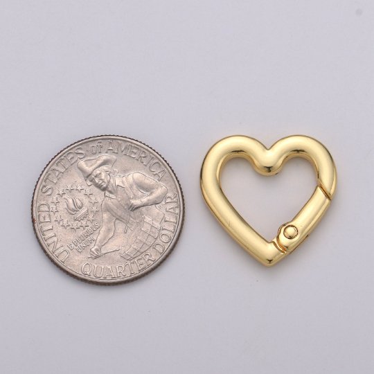 Chunky Gold Spring Gate Ring, Push Gate ring, 22x22mm Heart Clasp Charm Holder 24K Gold Filled Clasp for Link Chain Connector Supp-990 L-054 L-055 - DLUXCA