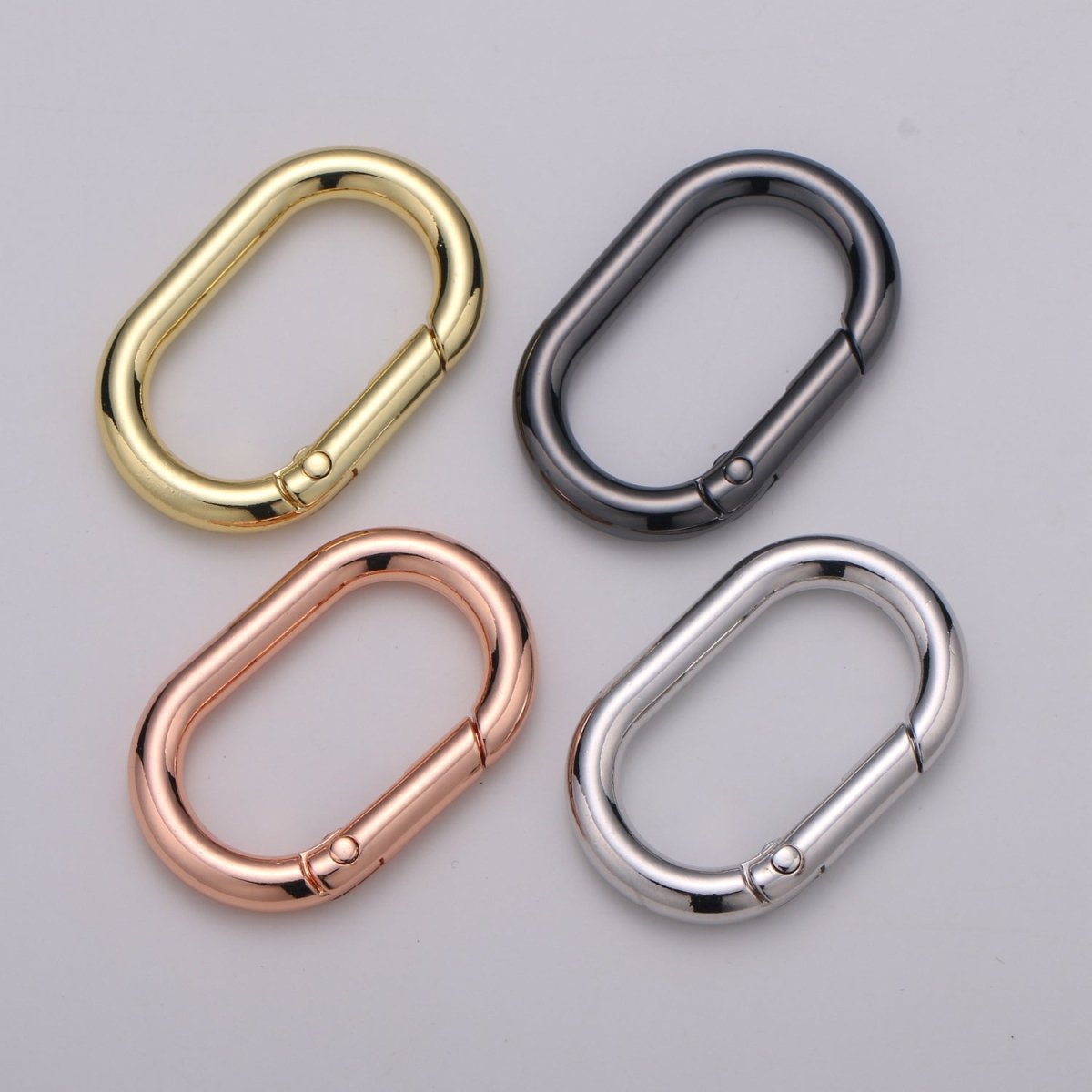Chunky Gold Spring Gate Ring, Push Gate ring, 24x38mm Oval Ring, Charm Holder 24K Gold Filled Clasp for Link Chain Connector L-044~L-047 - DLUXCA