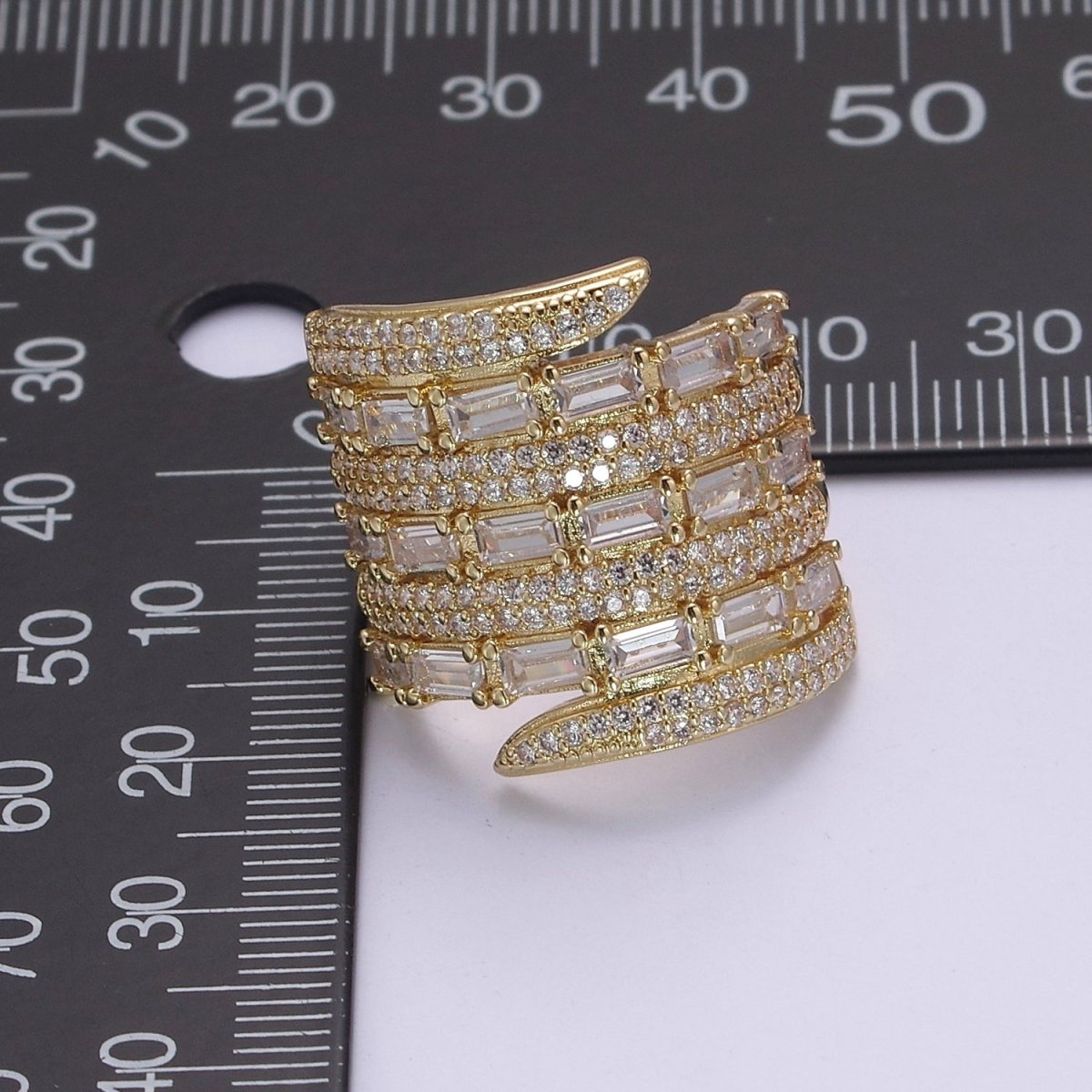 Chunky Gold Stackable Baguette Eternity CZ Rings for Statement Jewelry US 7.5 S-481 - DLUXCA