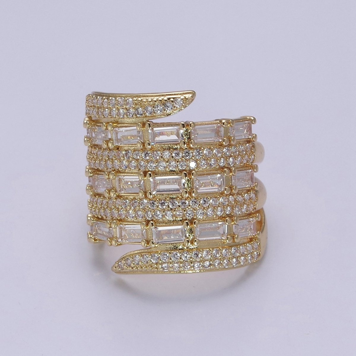 Chunky Gold Stackable Baguette Eternity CZ Rings for Statement Jewelry US 7.5 S-481 - DLUXCA
