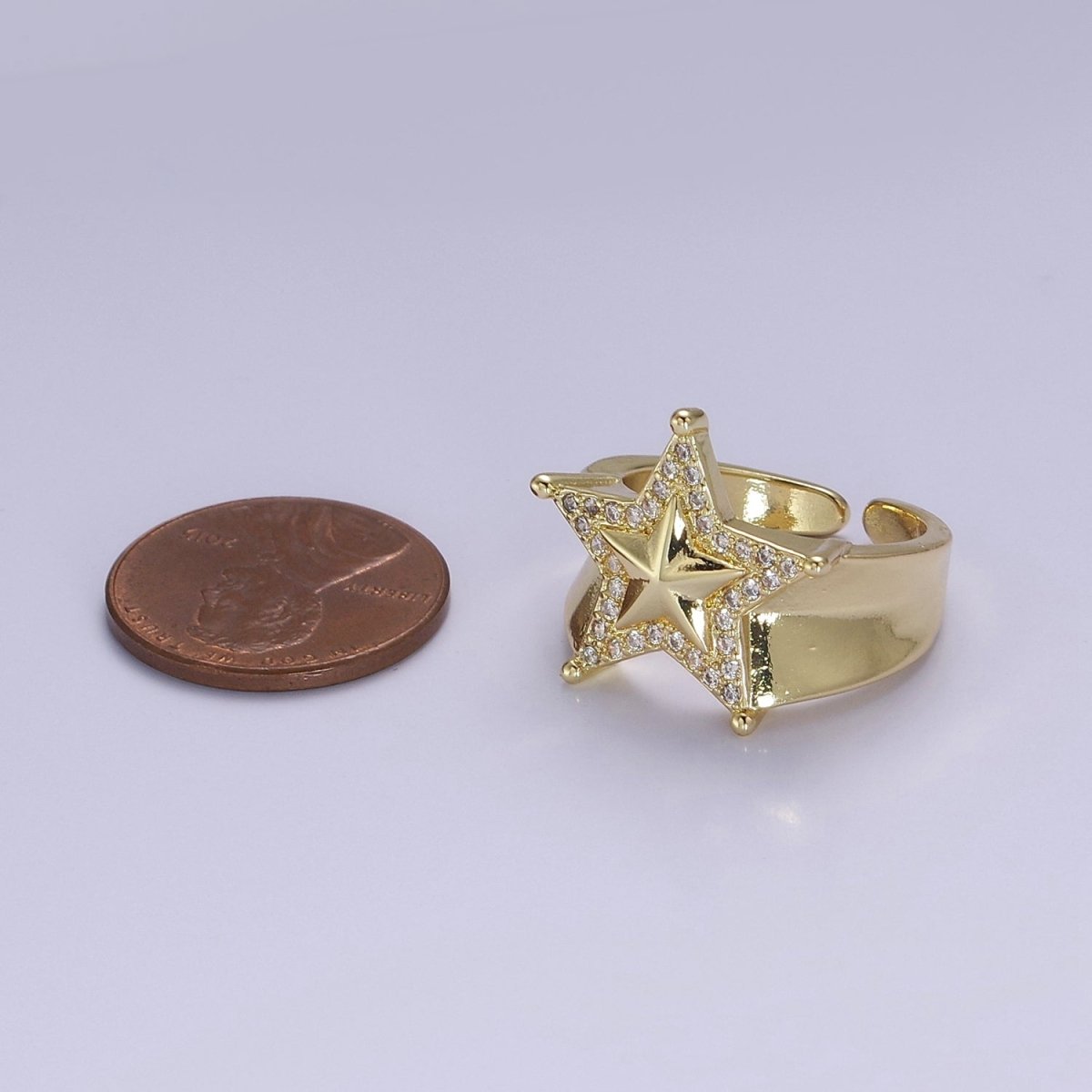 Chunky Gold Star Ring, CZ Star Ring, Bold Star Ring, Celestial jewelry, Stacking Statement Jewelry O-2043 - DLUXCA