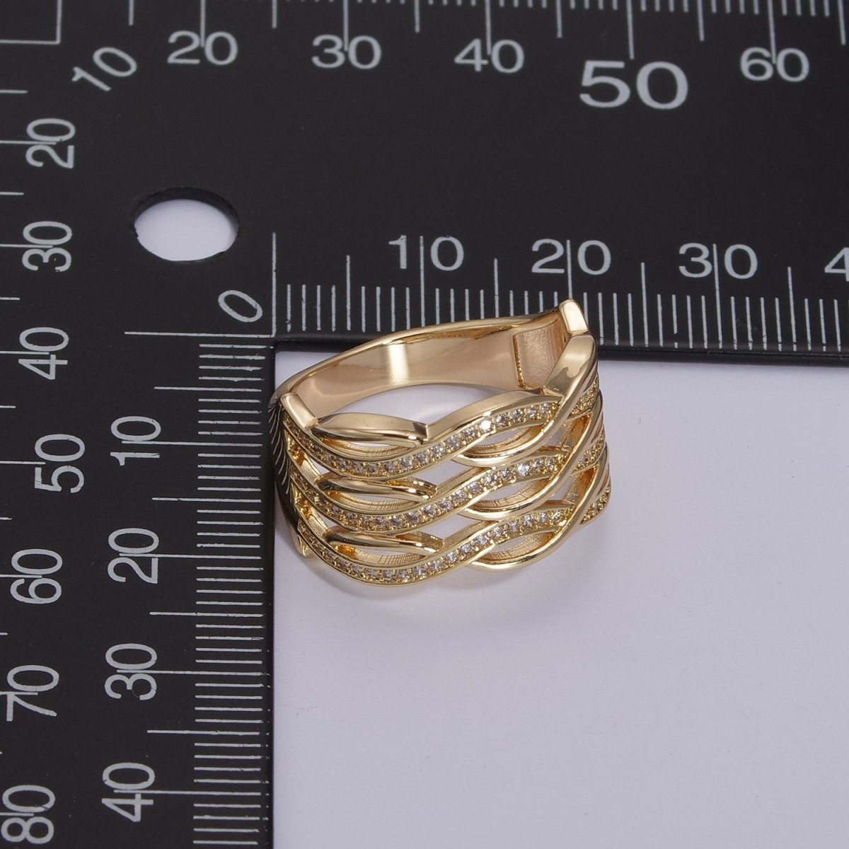 Chunky Gold Swirl Lines Ring CZ Statement Jewelry Crossover Ring U-109~U-112 - DLUXCA