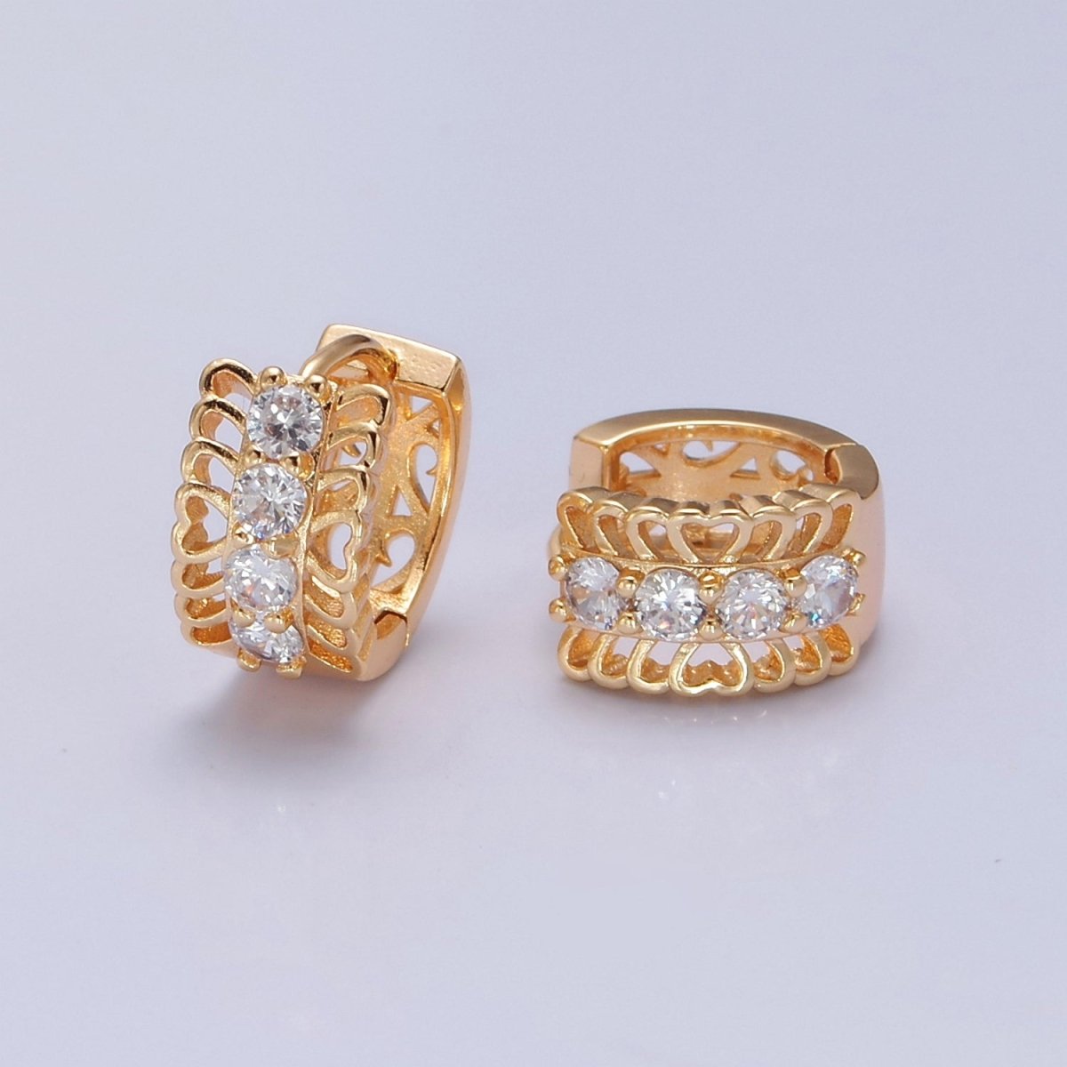 Chunky Huggie Earring 24K Gold Filled Cz Small Hoop T-393 - DLUXCA