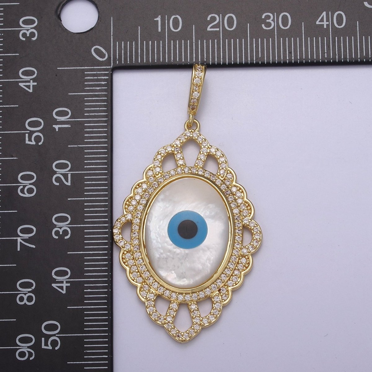 Chunky Medallion Gold Filled Cubic Zirconia Mother Of Pearl Evil Eye Pendant Necklace for Amulet Jewelry Making N-561 - DLUXCA