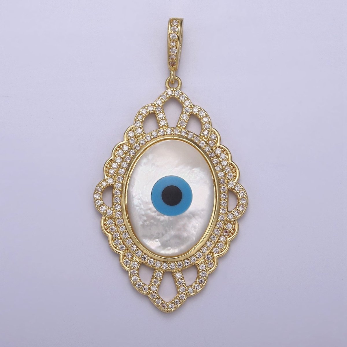 Chunky Medallion Gold Filled Cubic Zirconia Mother Of Pearl Evil Eye Pendant Necklace for Amulet Jewelry Making N-561 - DLUXCA