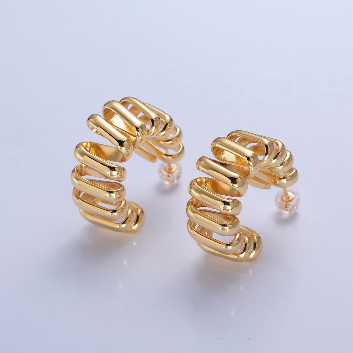 Chunky Modern Unique Hoop Spiral Silver Hoop Earring T-516 T-517 - DLUXCA