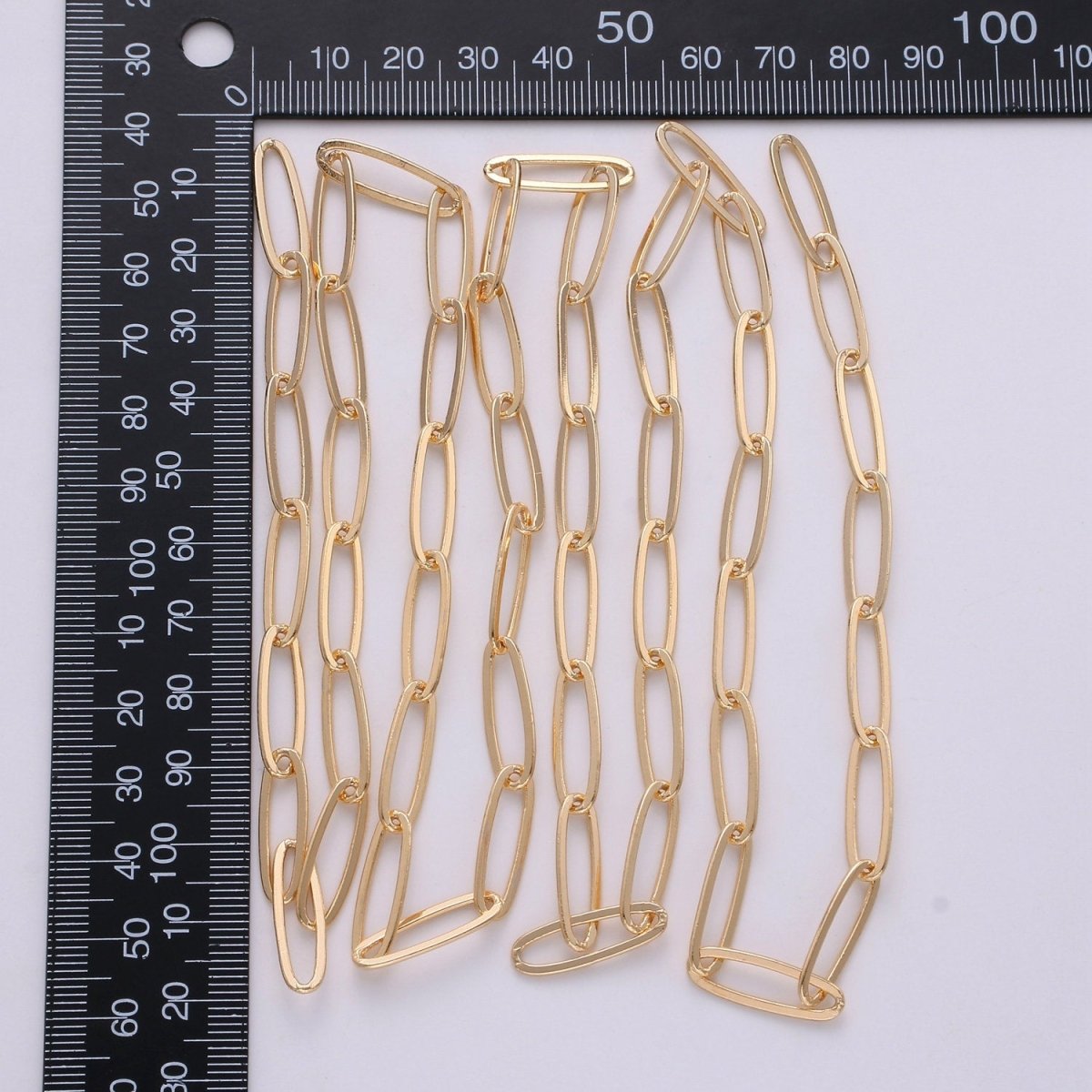 Chunky Paperclip Long Oval Chain Necklace 18x5mm 18k Gold Plated Paper Clip Chain 1 yard Lead, Nickel Free Unfinished Link Chain | ROLL-253 Clearance Pricing - DLUXCA
