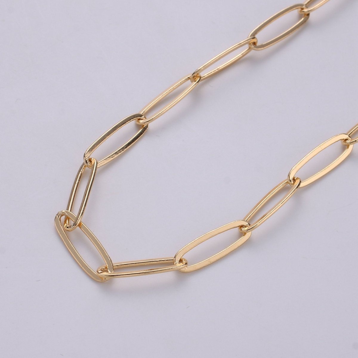 Chunky Paperclip Long Oval Chain Necklace 18x5mm 18k Gold Plated Paper Clip Chain 1 yard Lead, Nickel Free Unfinished Link Chain | ROLL-253 Clearance Pricing - DLUXCA