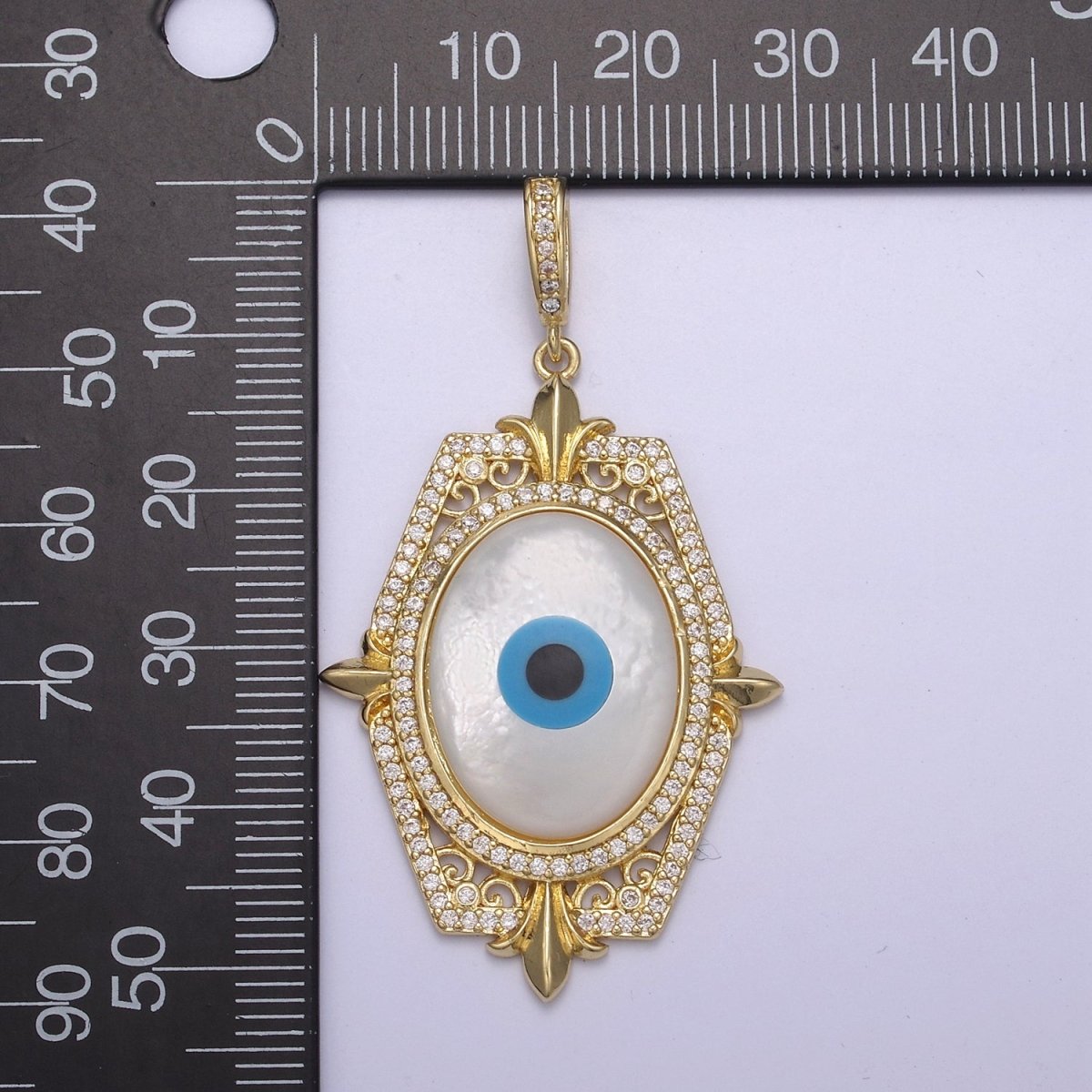 Chunky Pearl Evil Eye Pendant with Micro Pave Bezel for Statement Jewelry N-564 - DLUXCA