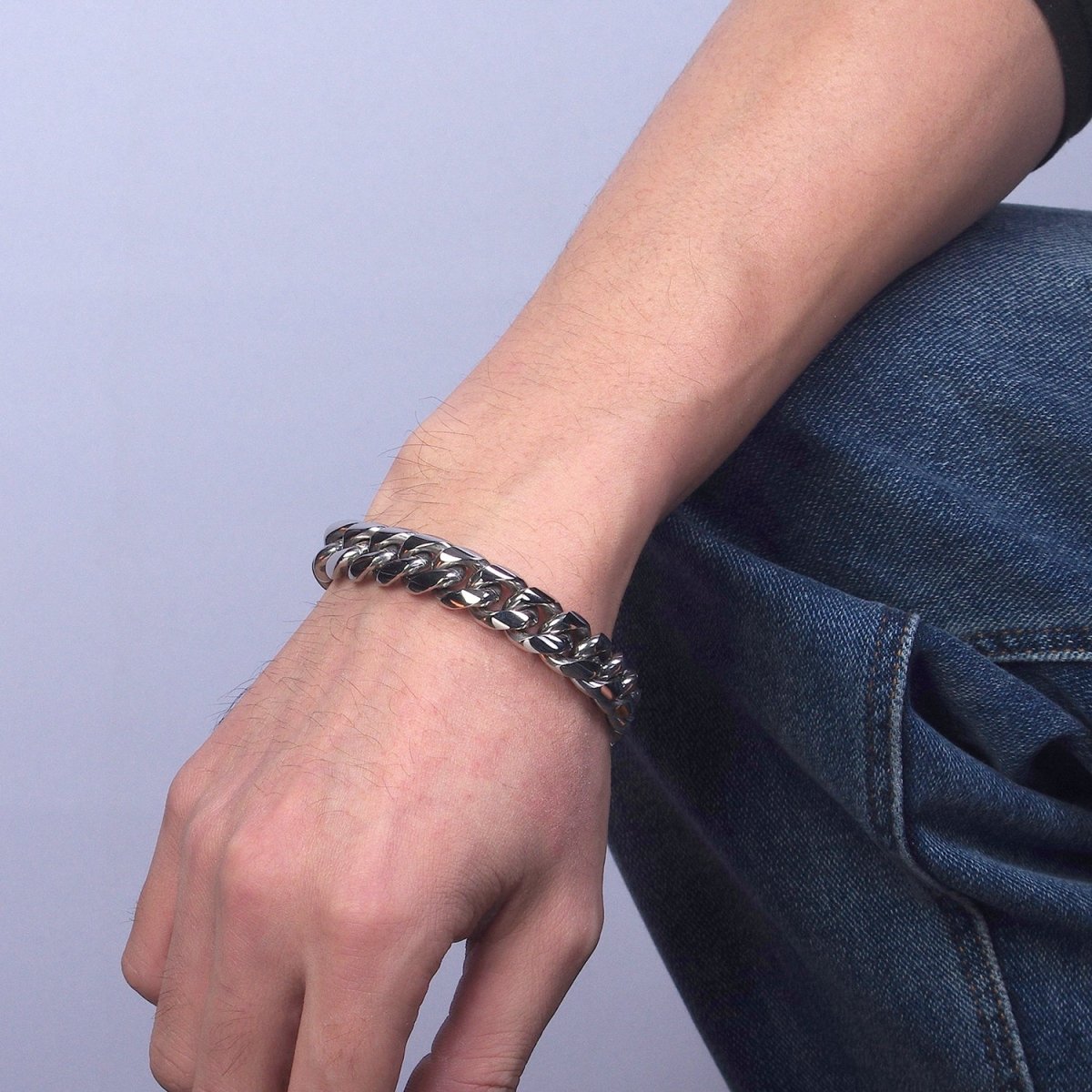 Chunky Stainless Steel Miami Cuban Curb Chain Bracelet 10mm 12mm 14mm Silver Chain Men Bracelet | WA-1648 WA-1649 WA-1650 Clearance Pricing - DLUXCA