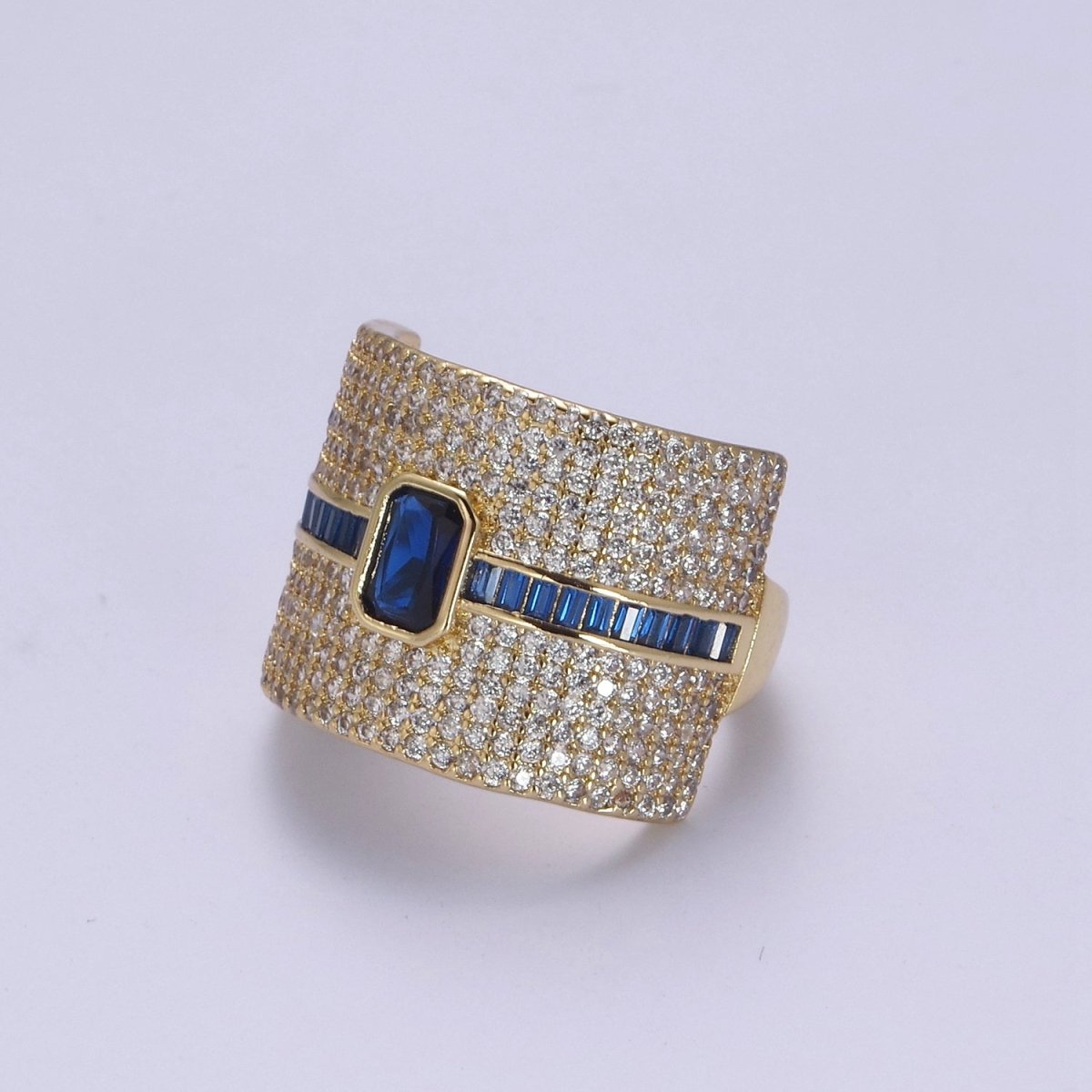Chunky Statement Cubic Zirconia CZ Stone on 24K Gold Filled Micro Pave Adjustable Open Ring | U-448 ~ U-452 - DLUXCA