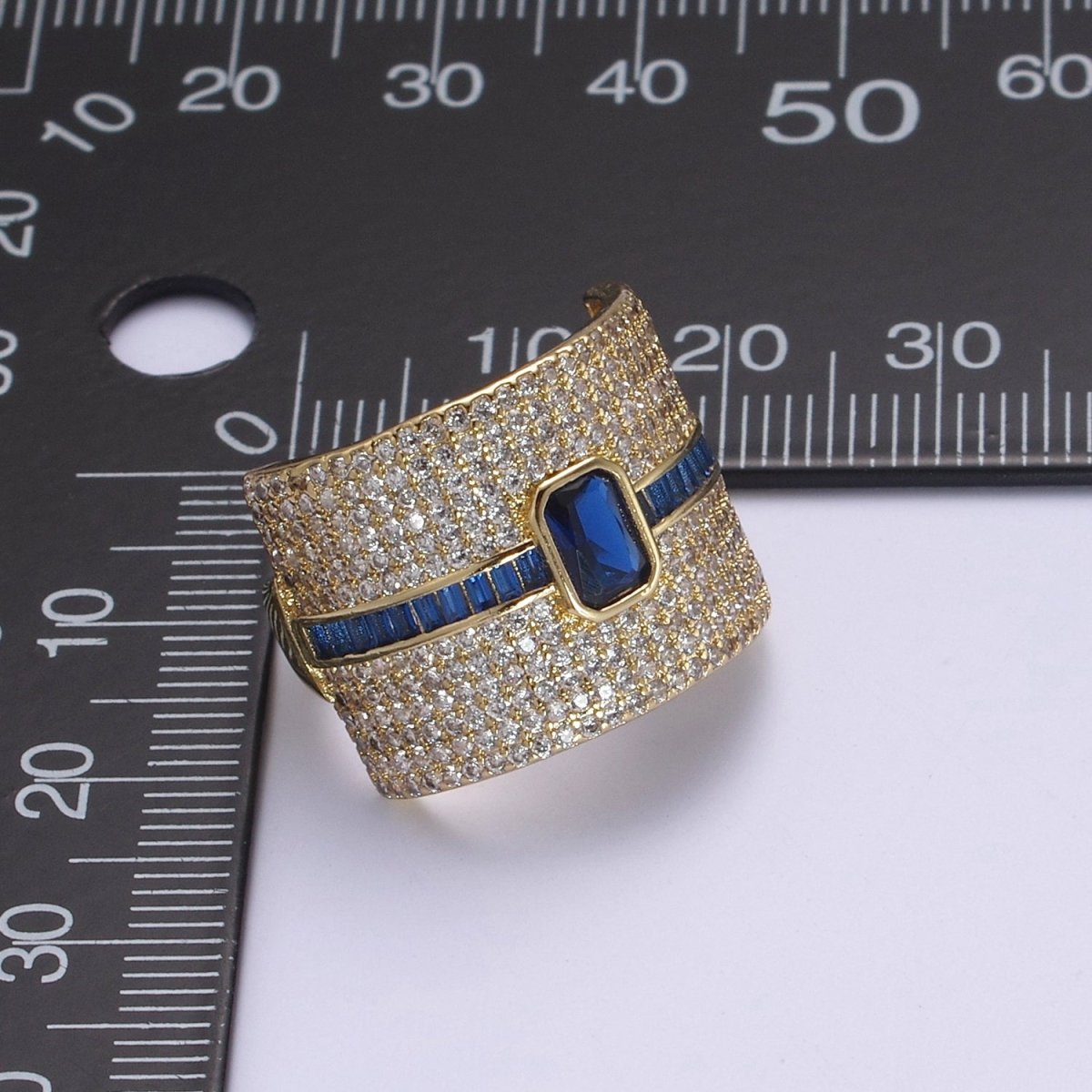 Chunky Statement Cubic Zirconia CZ Stone on 24K Gold Filled Micro Pave Adjustable Open Ring | U-448 ~ U-452 - DLUXCA