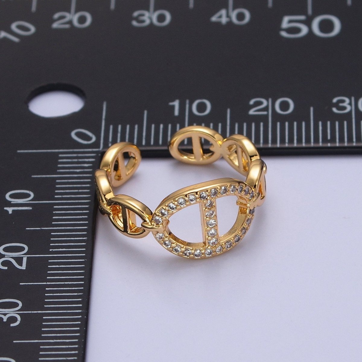 Chunky Statement Mariner Link Ring CZ Anchor Chain Link Ring for Stackable Jewelry O-2129 - DLUXCA