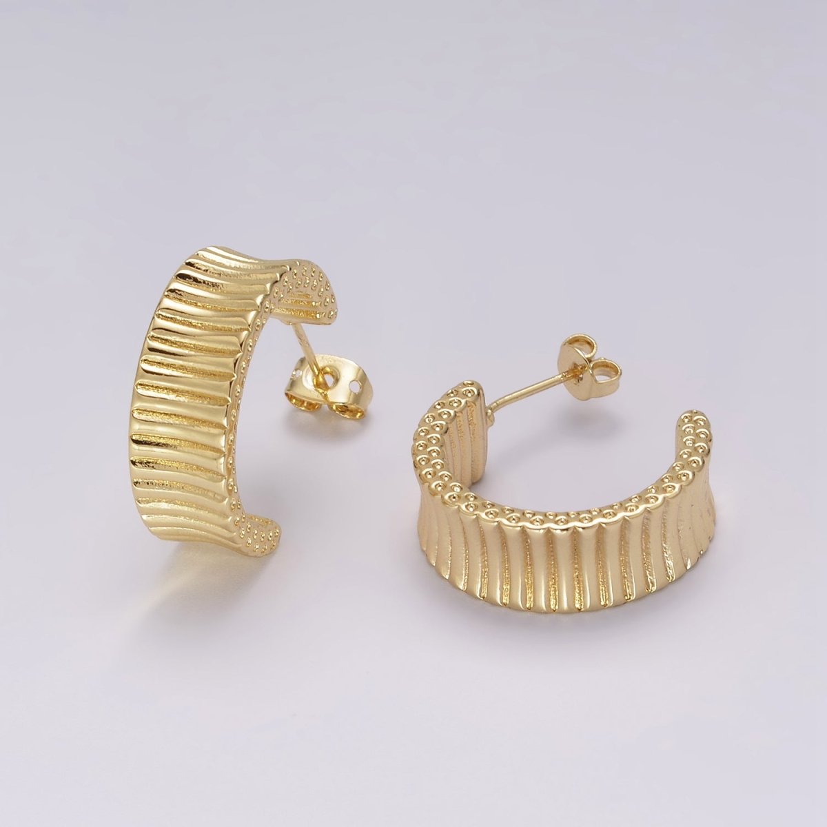 Chunky Striped hoop earrings, Modern hoop earrings 24K Gold Filled Hoop earrings T-230 - DLUXCA