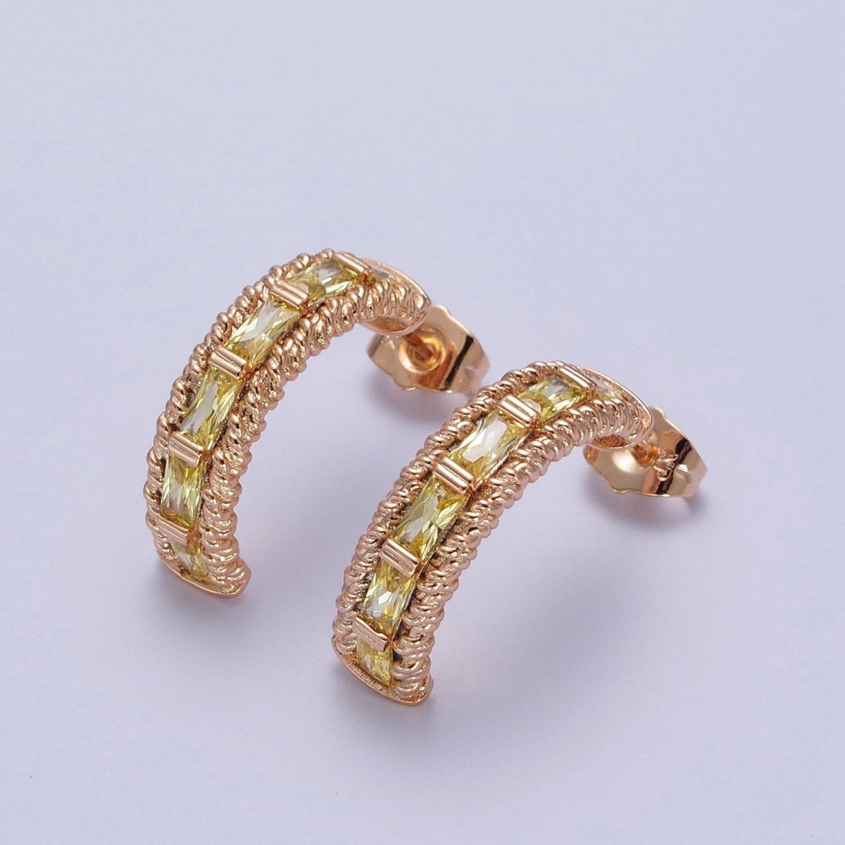 Chunky Yellow CZ Stud Earring for Statement Jewelry C Hoop AE-1013 - DLUXCA