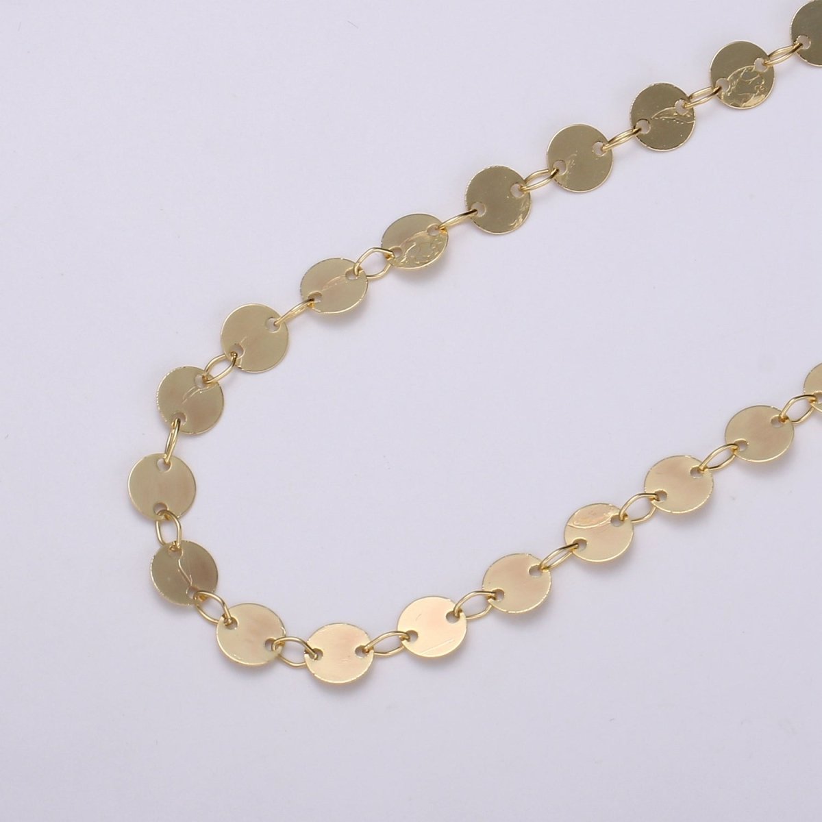 Circle Charm 16K Gold Chain by Yard, Round Disc Charm Chain, Wholesale Bulk Roll Chain for Jewelry Making, Thickness 6mm, DESIGNED Chain | ROLL-009 Clearance Pricing - DLUXCA