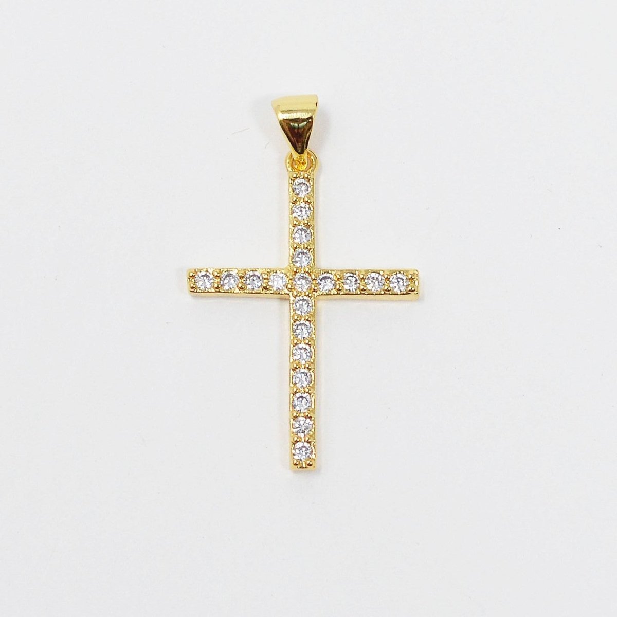 Classic 24K Gold Filled Cross Pendant Micro Pave Charm Cz Religious Jewelry Making J-928 - DLUXCA