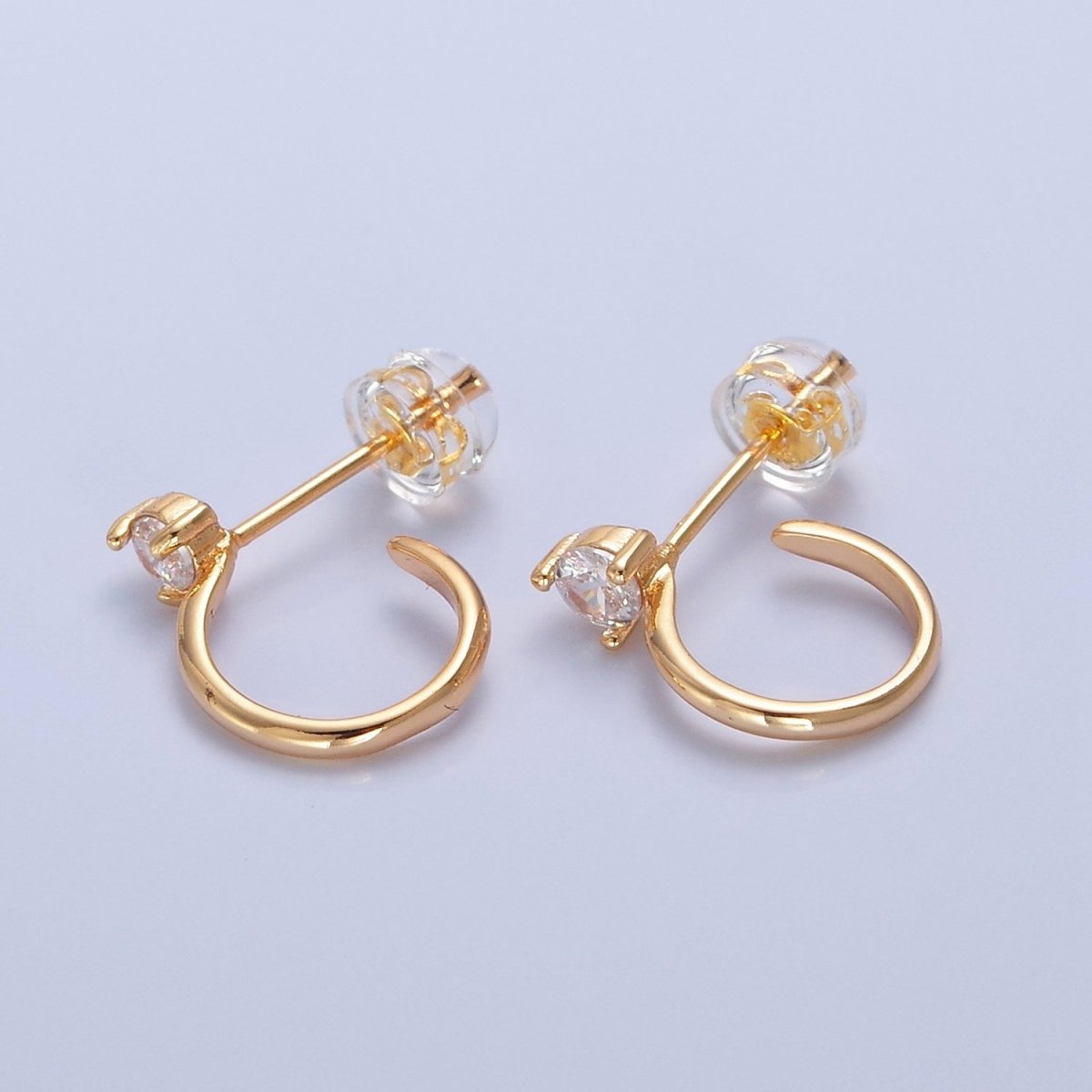 Classic Hoop Earring with CZ Stone Stud T-474 - DLUXCA