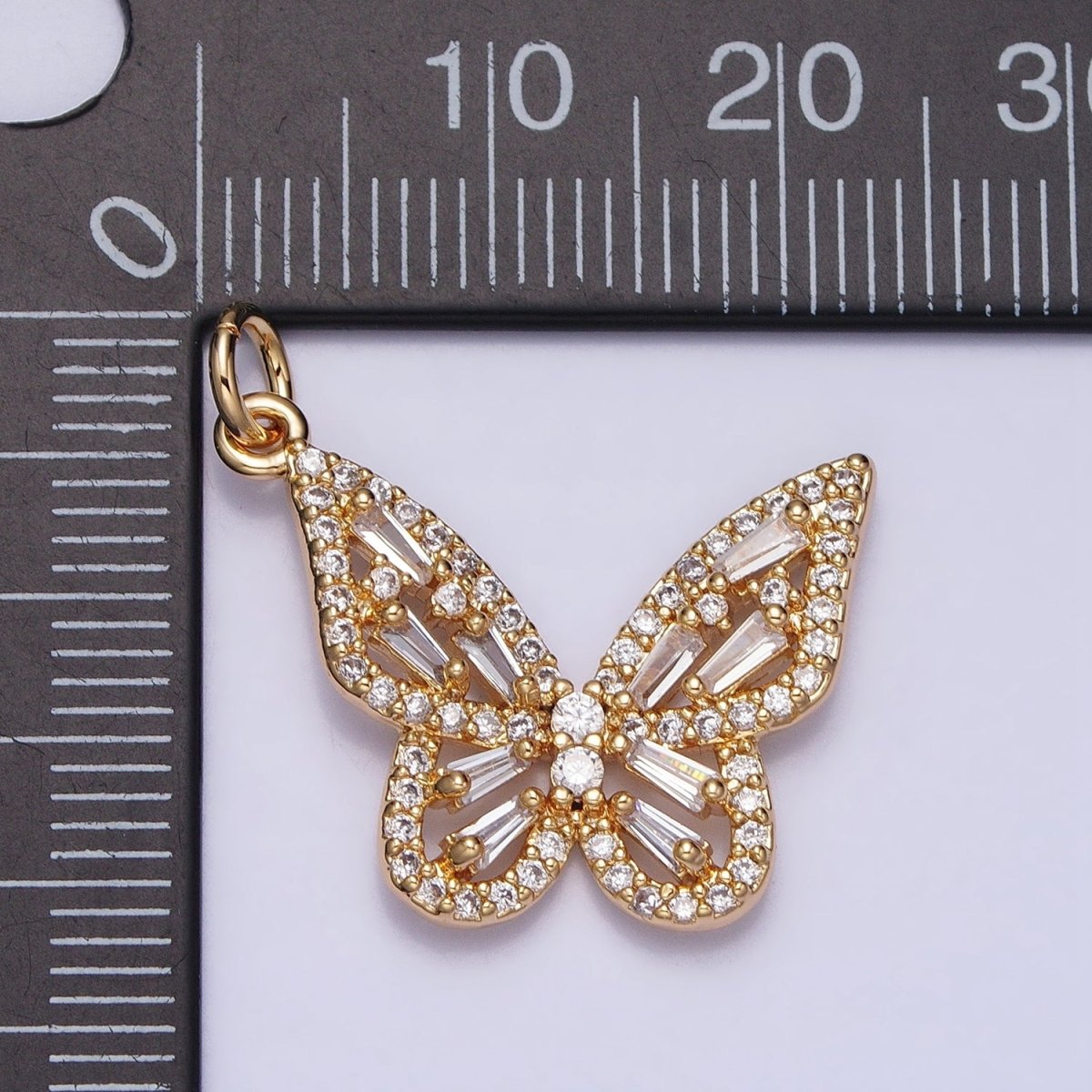 Clear Baguette Micro Paved CZ Butterfly Mariposa Add-On Charm in Silver & Gold | AC709 AC710 - DLUXCA