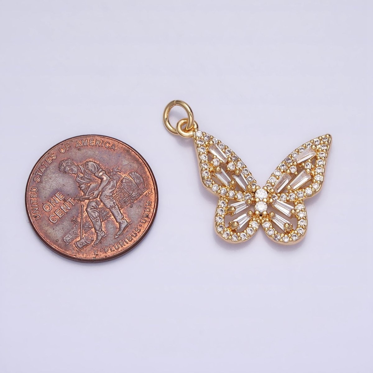 Clear Baguette Micro Paved CZ Butterfly Mariposa Add-On Charm in Silver & Gold | AC709 AC710 - DLUXCA