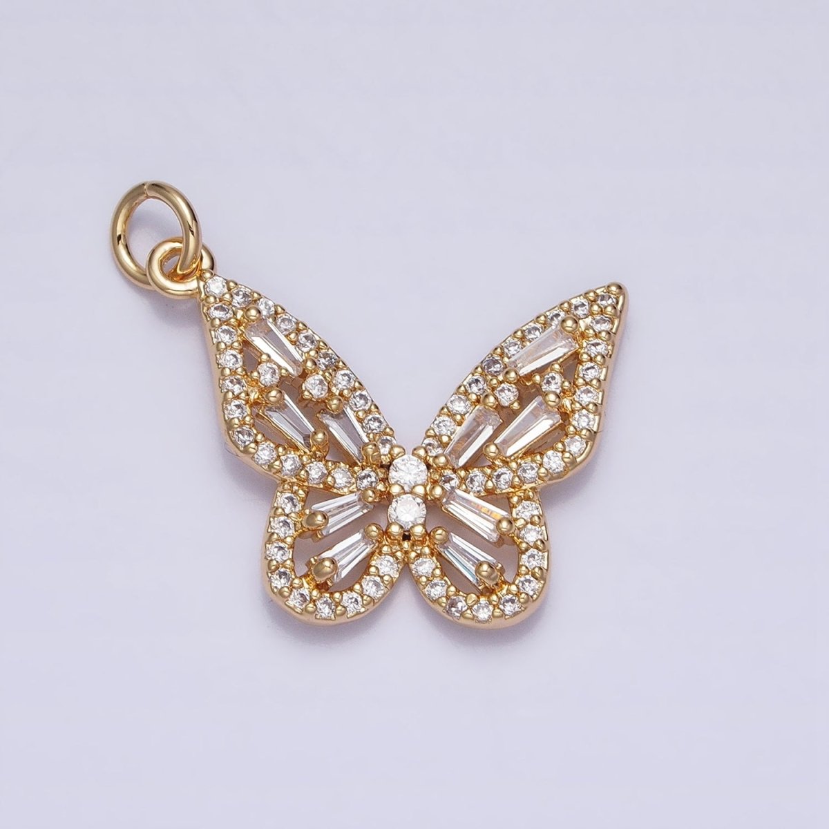 Clear Baguette Micro Paved CZ Butterfly Mariposa Add-On Charm in Silver & Gold | AC709 AC710 - DLUXCA