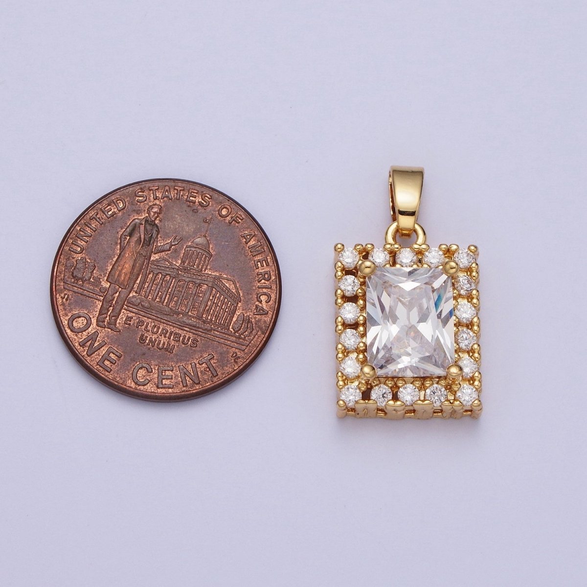 Clear Baguette Micro Paved CZ Rectangular Gold Pendant H-532 - DLUXCA