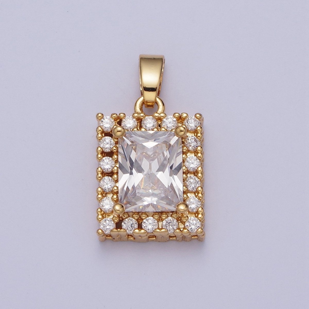 Clear Baguette Micro Paved CZ Rectangular Gold Pendant H-532 - DLUXCA