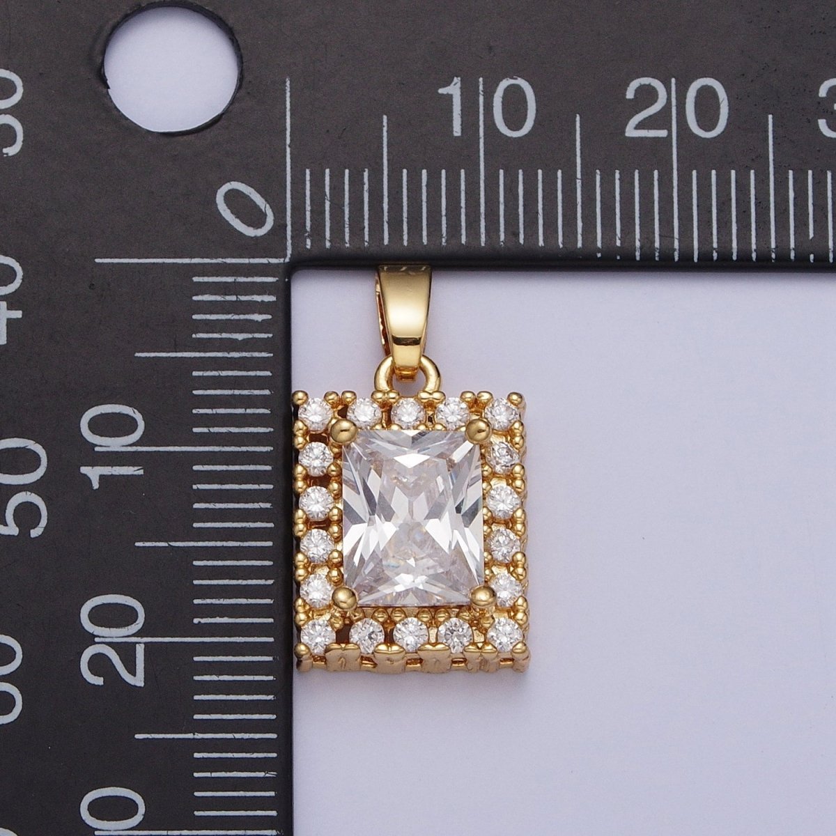 Clear Baguette Micro Paved CZ Rectangular Gold Pendant H-532 - DLUXCA