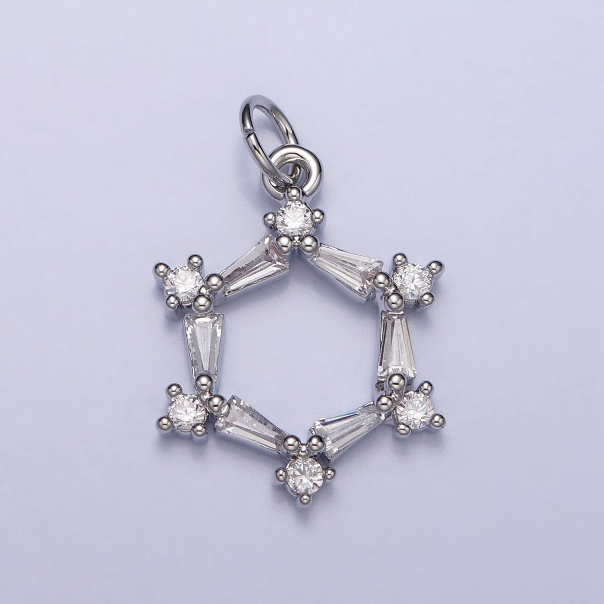 Clear Baguette Round CZ Hexagonal Open Geometric Charm in Gold & Silver | AC353 AC448 - DLUXCA