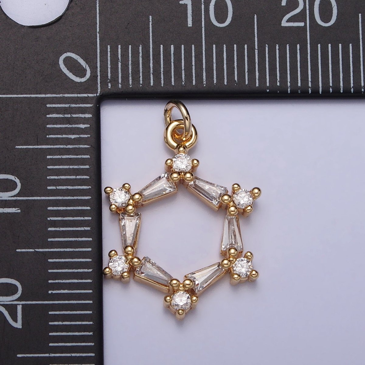 Clear Baguette Round CZ Hexagonal Open Geometric Charm in Gold & Silver | AC353 AC448 - DLUXCA